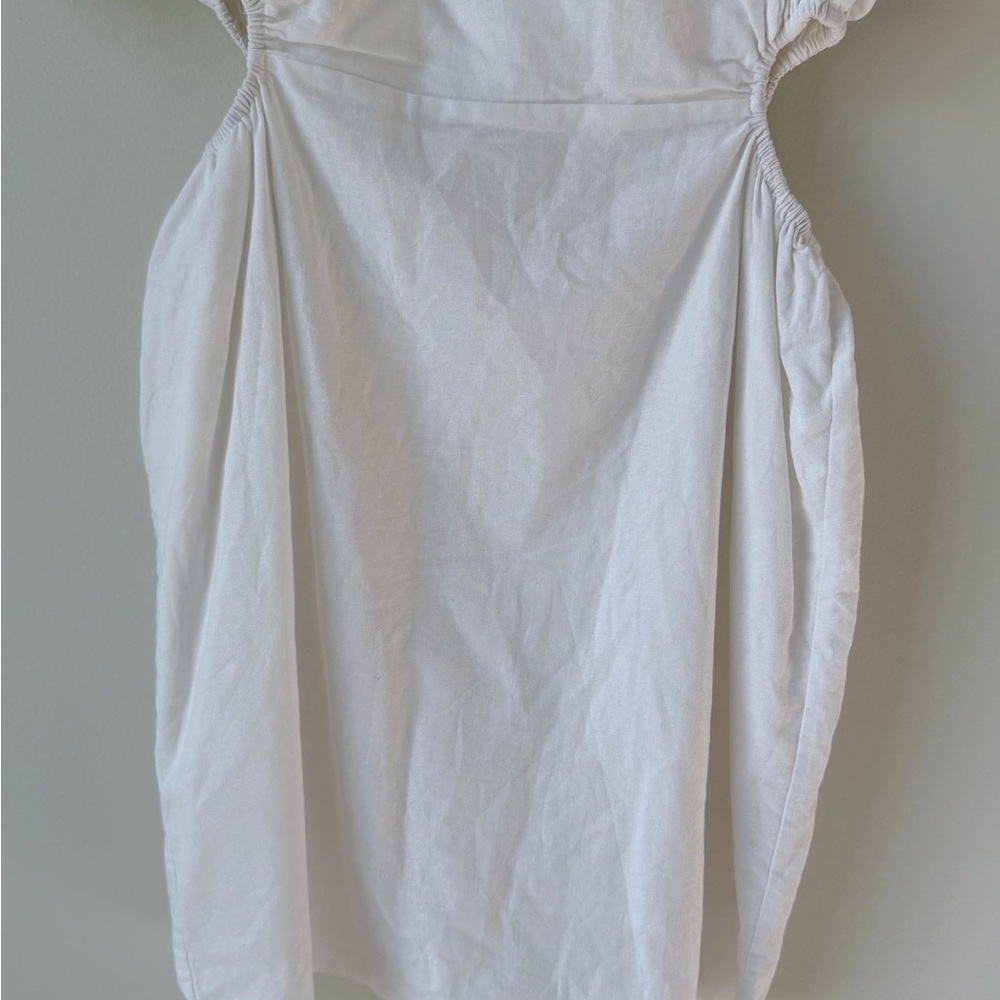 Altar'd State Size Medium White Puff Sleeve Cutout Mini Dress Linen Blend Lined - Picture 5 of 13